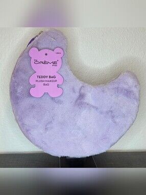 🕯The Crème Shop Teddy Bag Plush Makeup Bag Lavender Crescent Cosmetic Pouch NWT